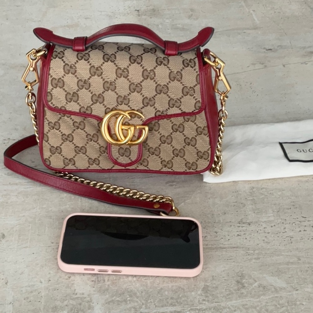 Gucci Red and Brown Crossbody Bag with Gold Accents